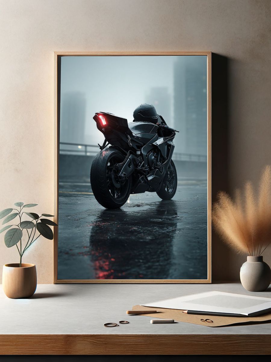 Rainy Sport Bike Photography Poster. — room view 2