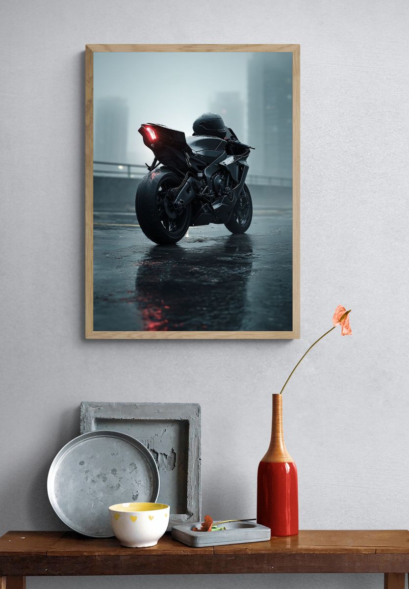Rainy Sport Bike Photography Poster. — room view 3