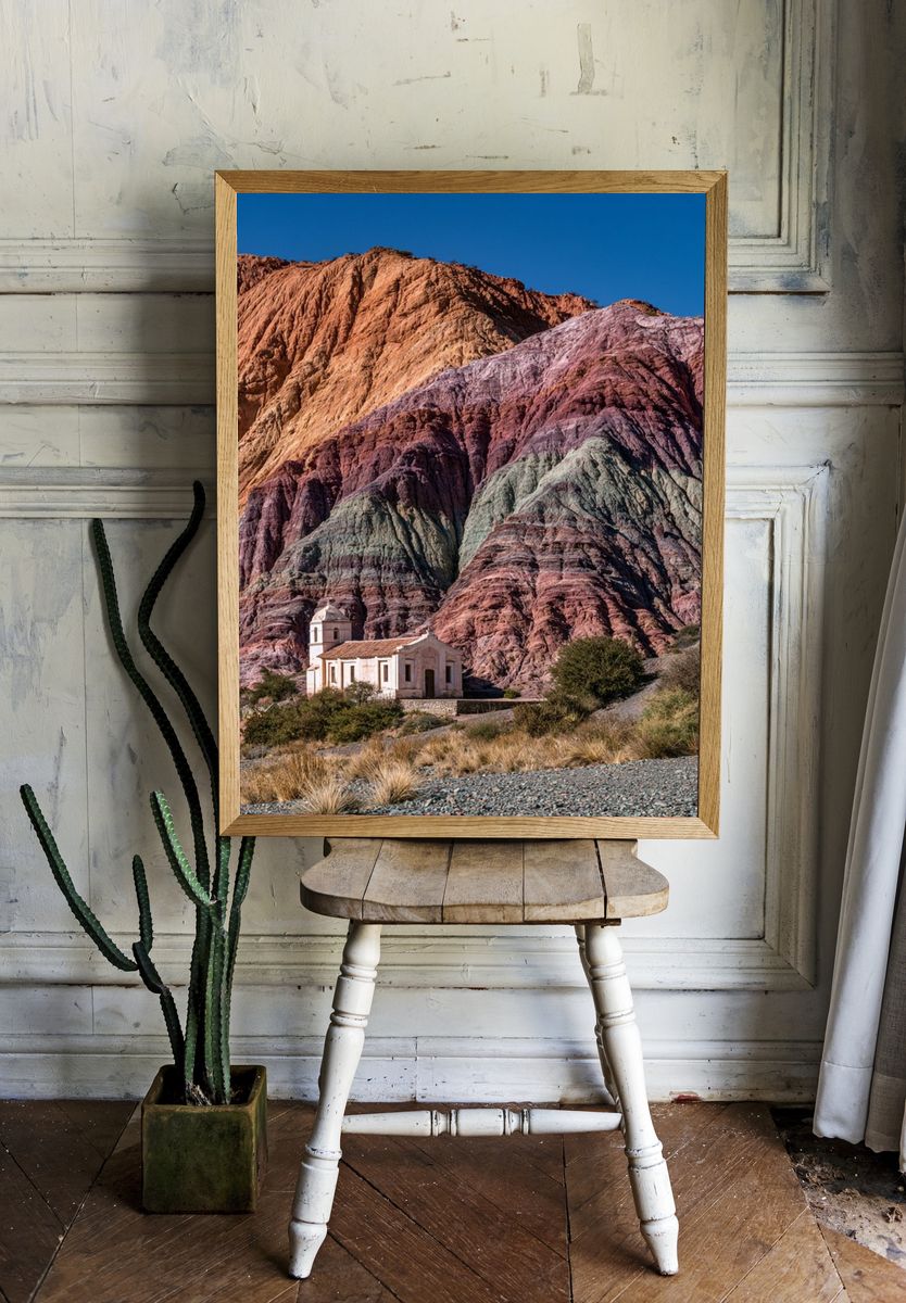 Colorful Desert Chapel Photography Poster. — room view 1