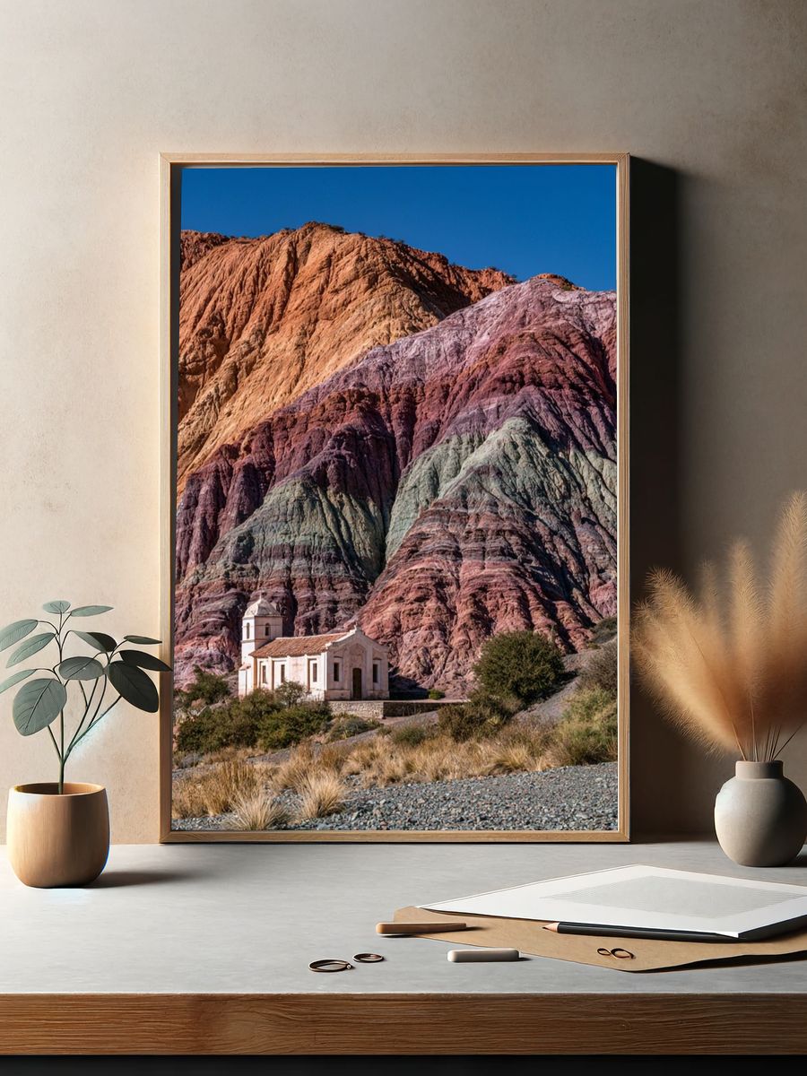 Colorful Desert Chapel Photography Poster. — room view 2