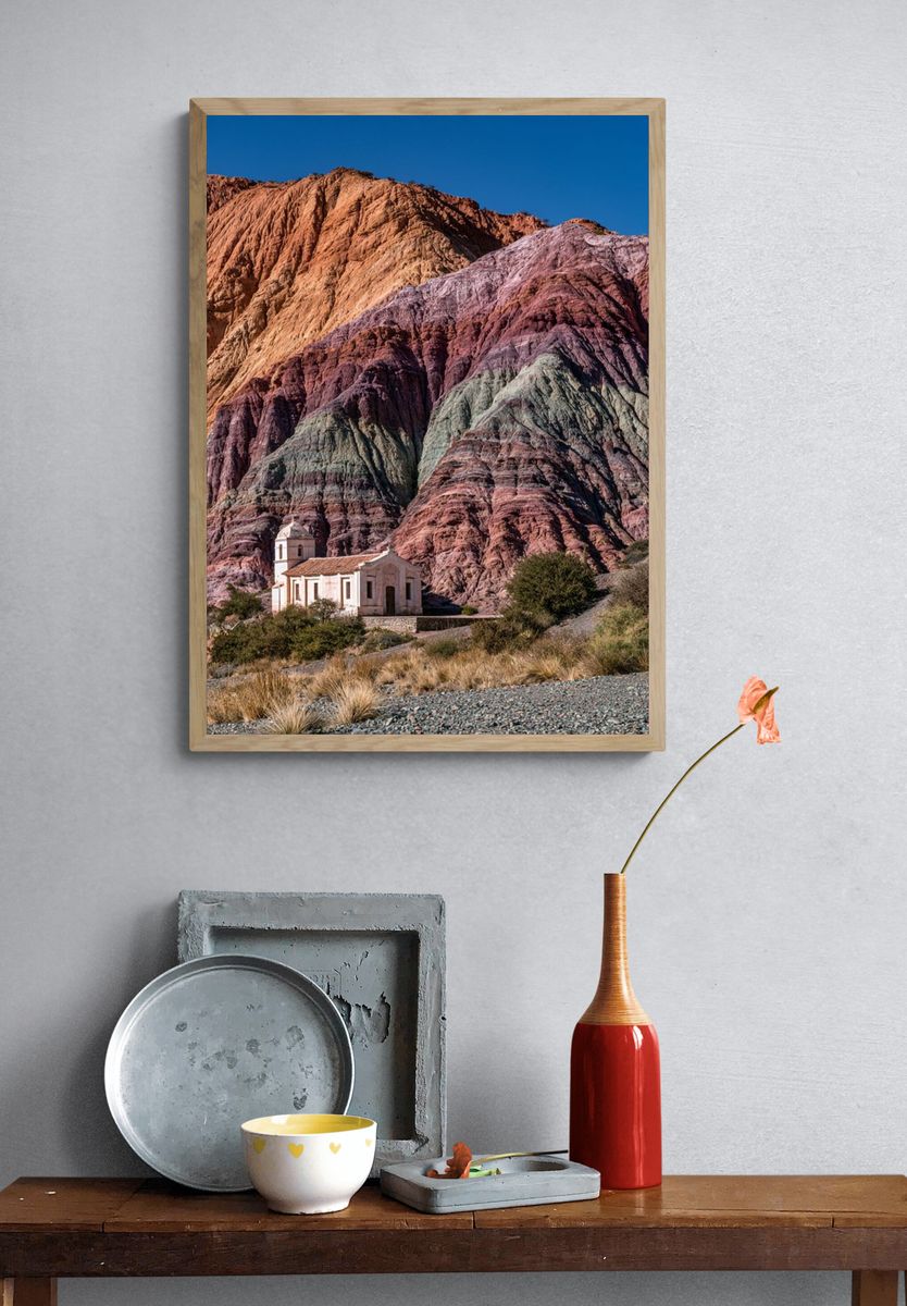 Colorful Desert Chapel Photography Poster. — room view 3