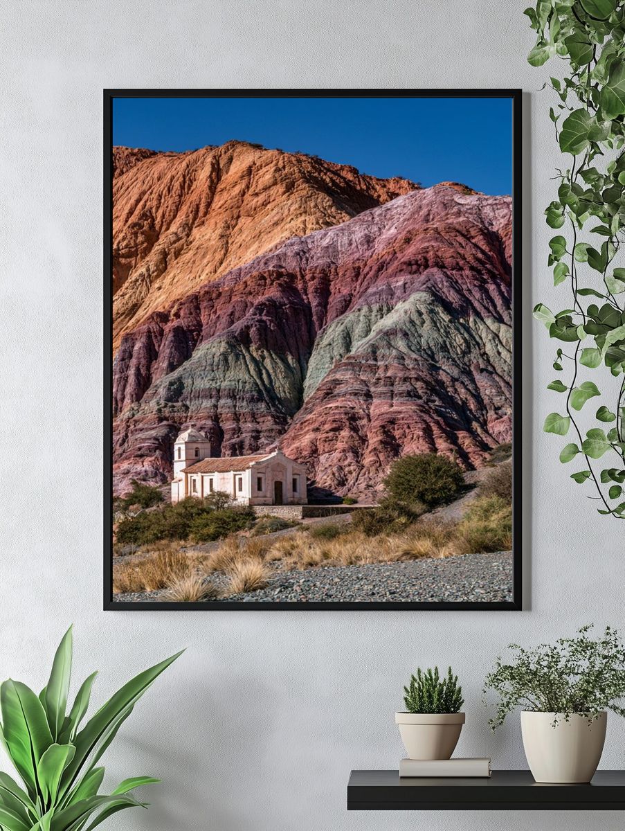 Colorful Desert Chapel Photography Poster. — room view 4