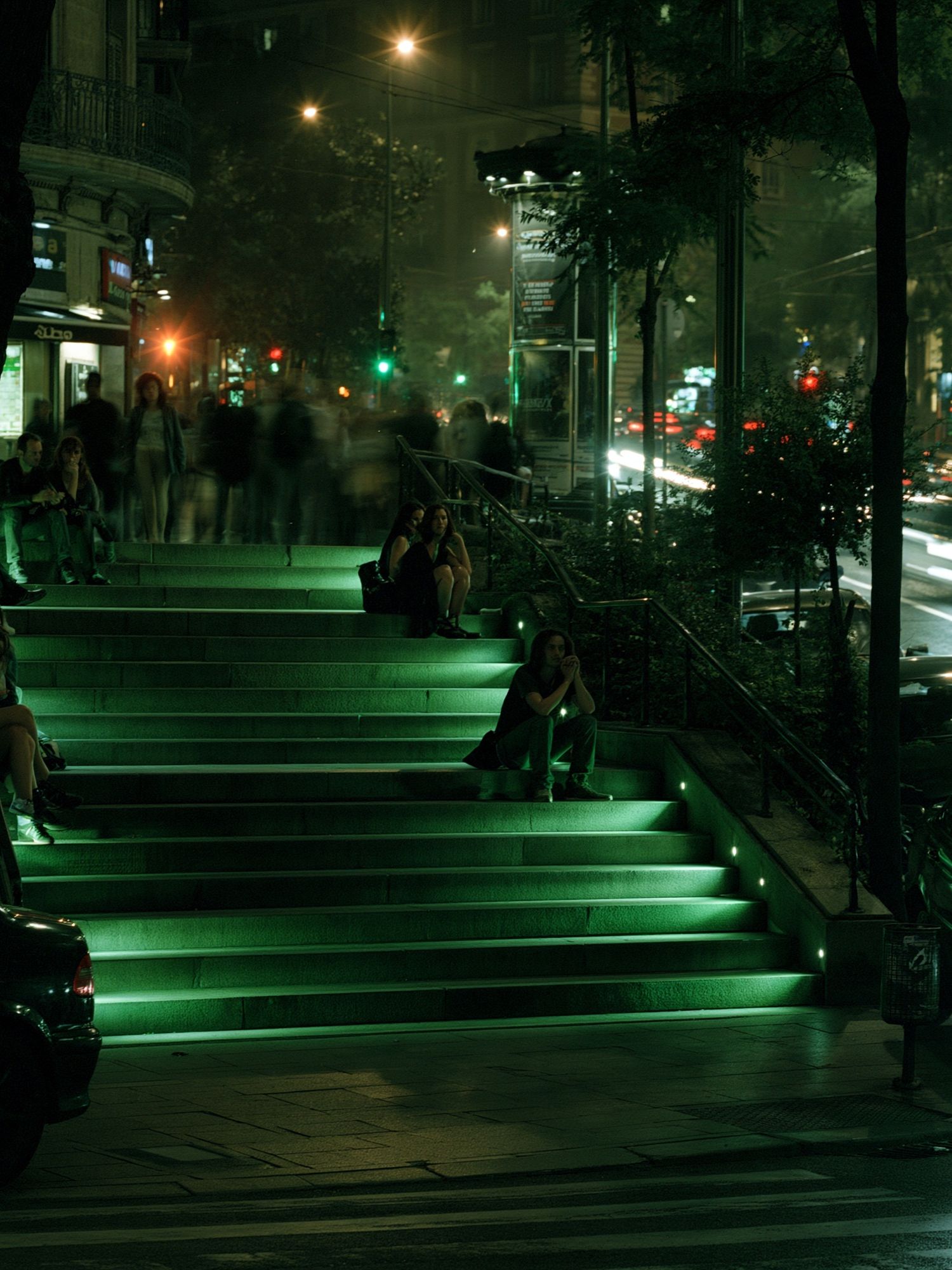 Neon City Steps Photography Poster. poster detail