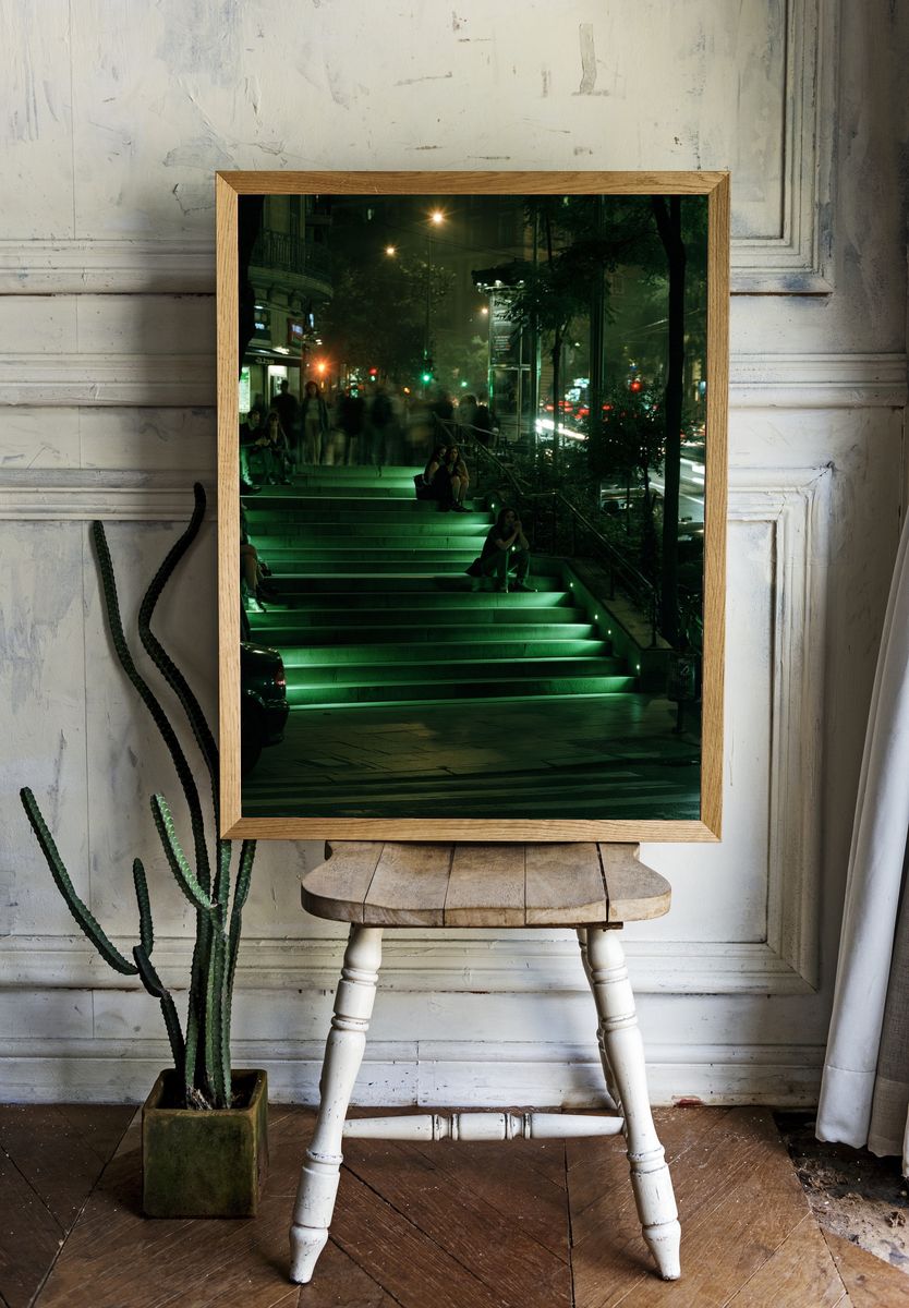 Neon City Steps Photography Poster. room preview
