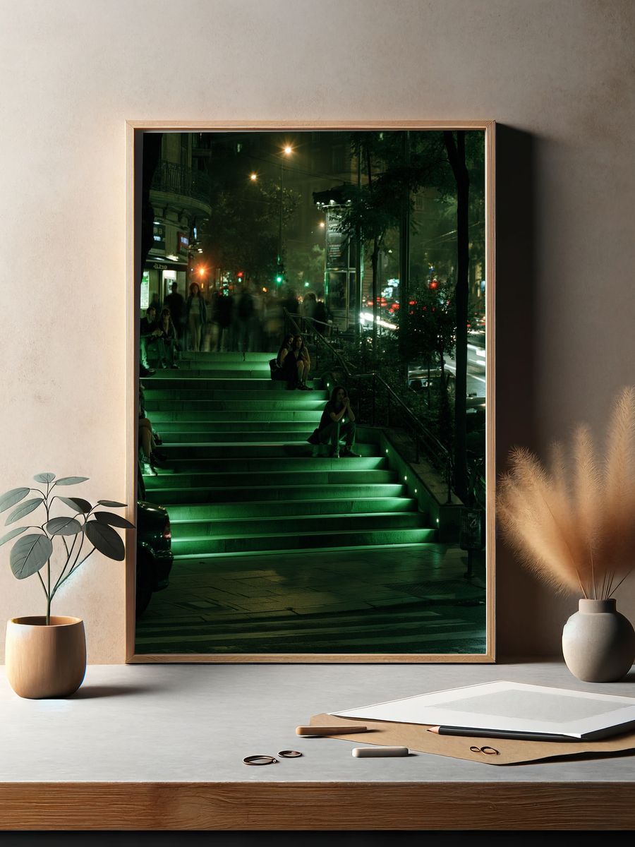 Neon City Steps Photography Poster. — room view 2