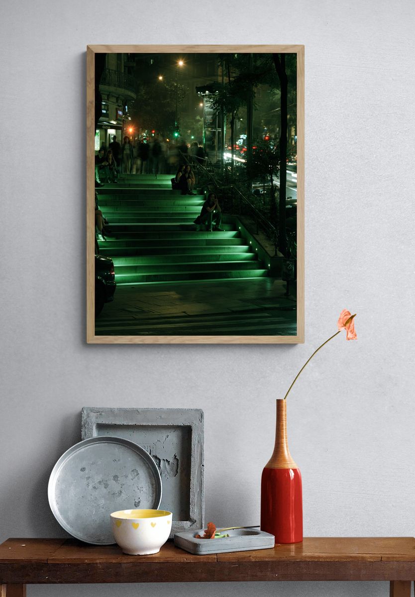 Neon City Steps Photography Poster. — room view 3