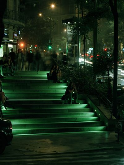 Neon City Steps Photography Poster.