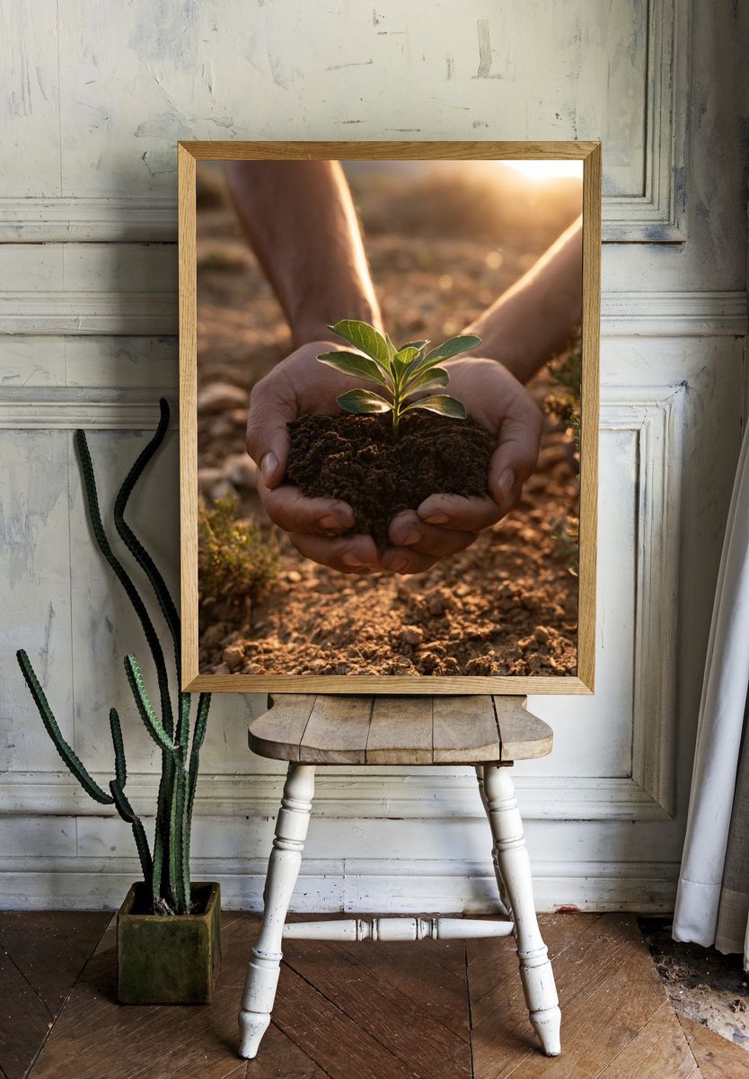 Hands Holding Seedling Photography Poster. room preview