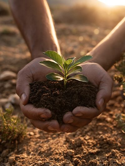 Hands Holding Seedling Photography Poster. poster