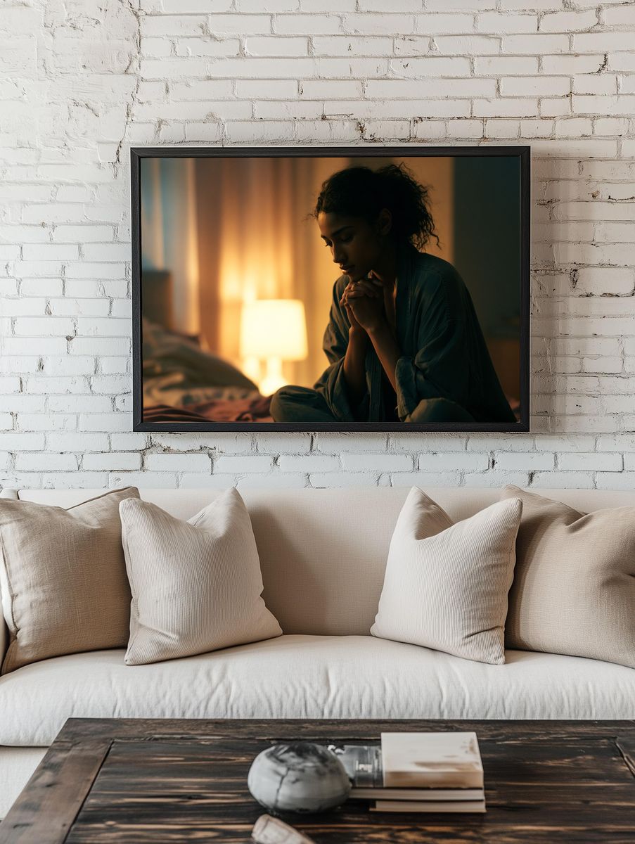Contemplative Woman Portrait Print. — room view 1