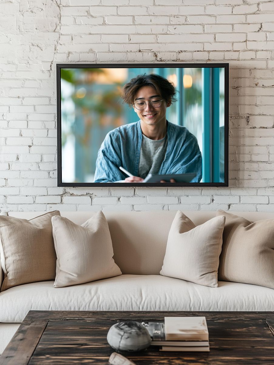 Smiling Young Man Portrait Poster. — room view 1