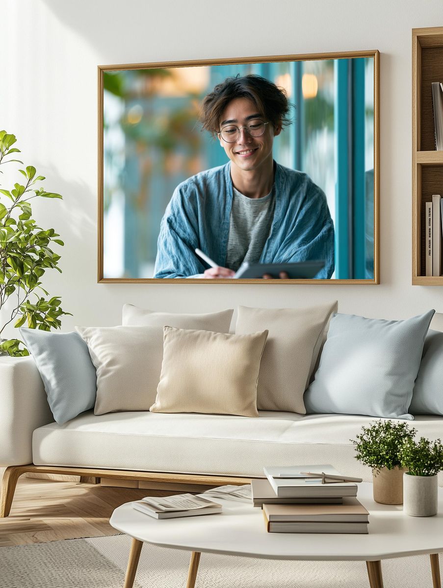 Smiling Young Man Portrait Poster. — room view 2