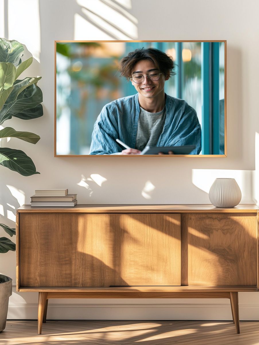 Smiling Young Man Portrait Poster. — room view 3