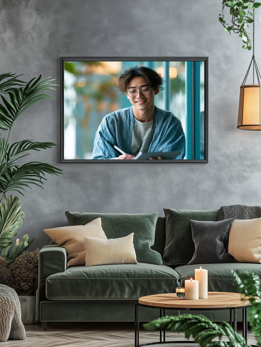 Smiling Young Man Portrait Poster. — room view 4