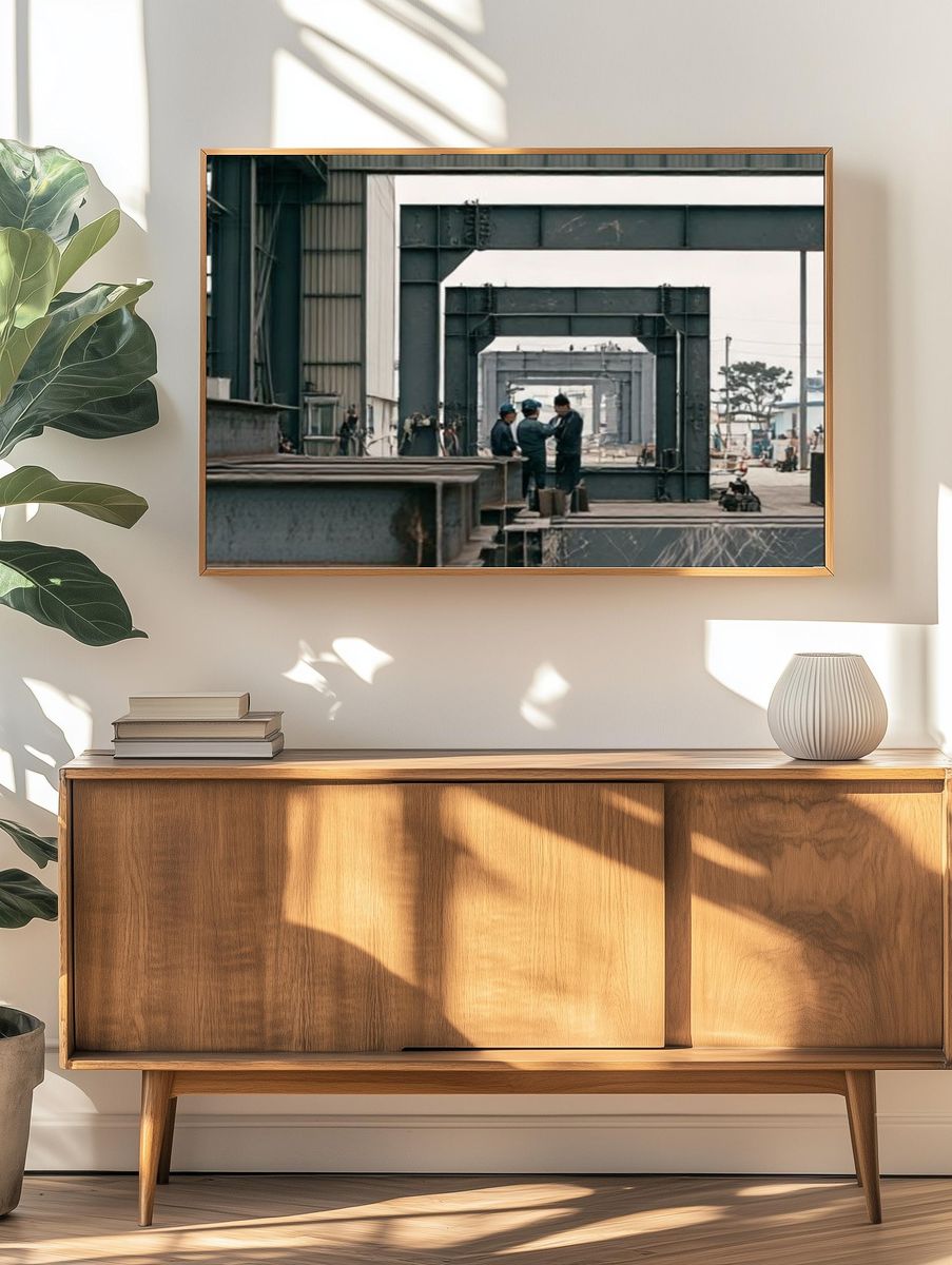 Industrial Steel Yard Photography Poster. — room view 3