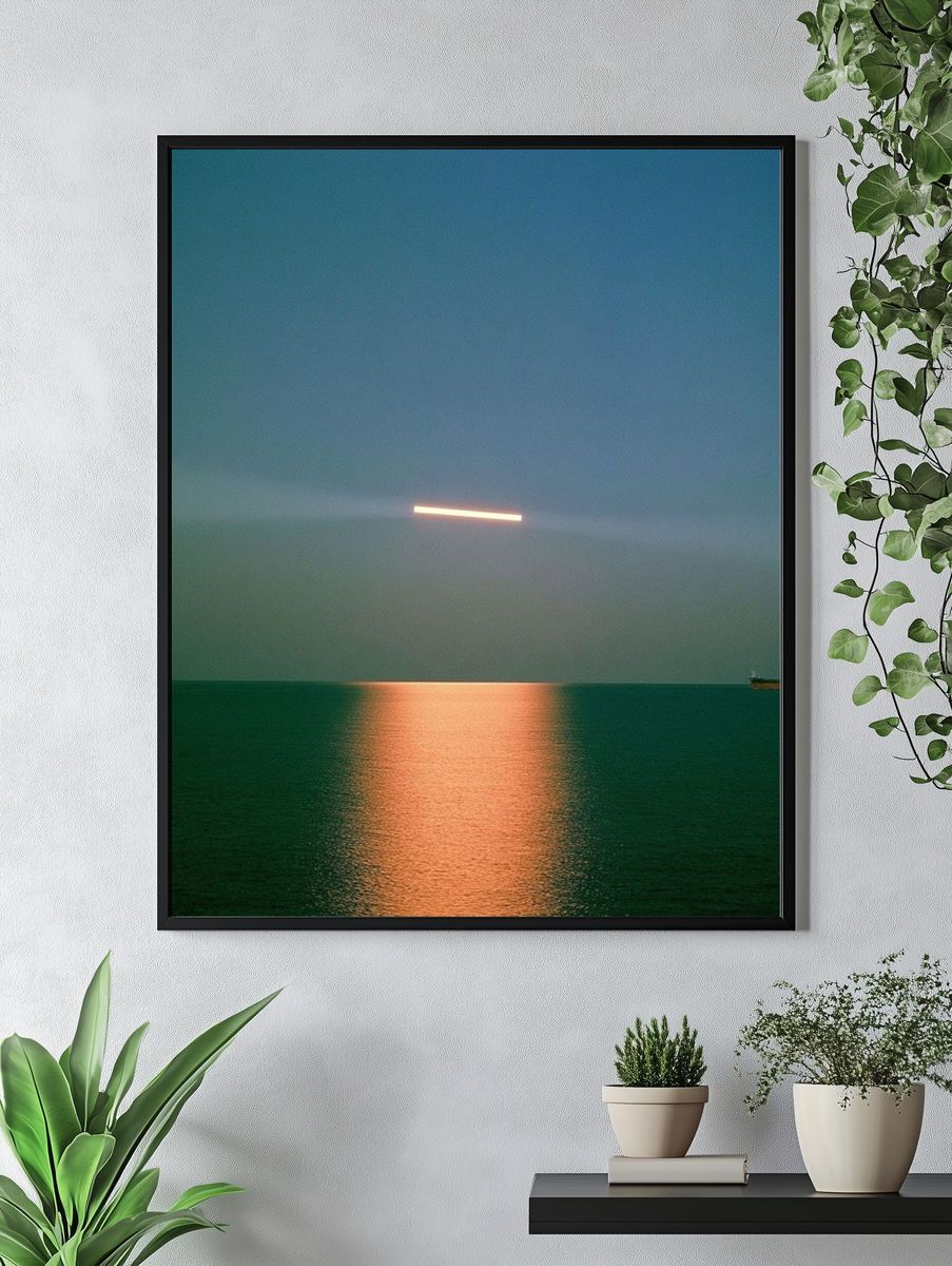 Moonlit Sea Horizon Photography Poster. — room view 4