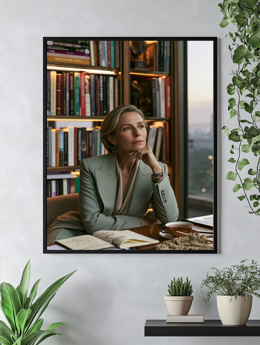 Elegant Woman in Library Photography Poster. — room view 4