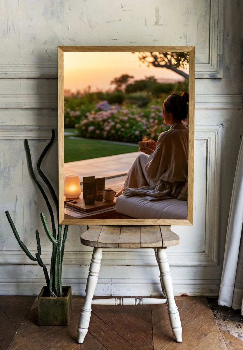Sunset Tea Garden Photography Poster. — room view 1