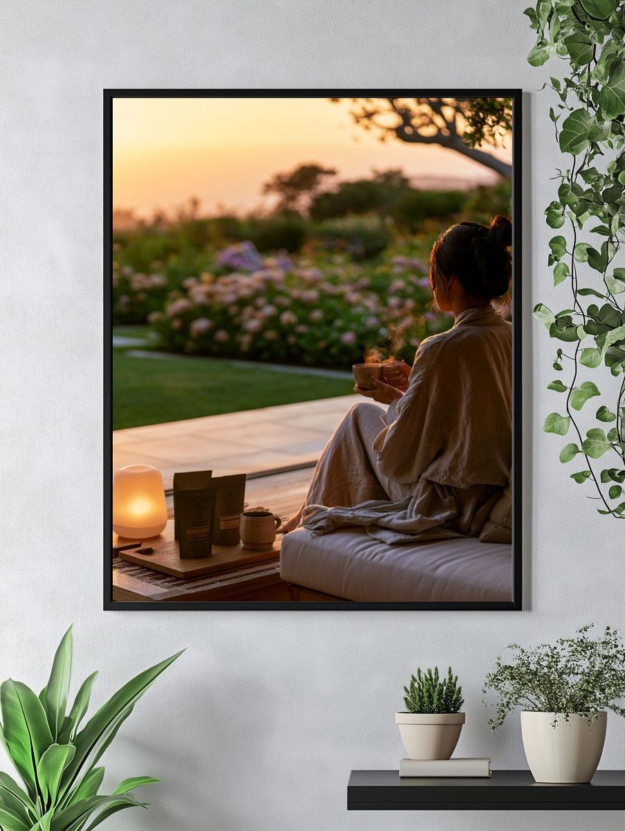 Sunset Tea Garden Photography Poster. — room view 4
