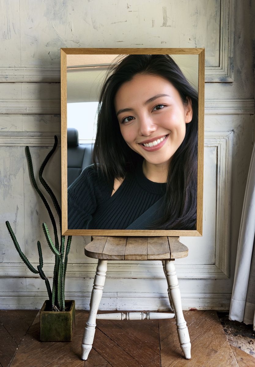 Smiling Car Selfie Portrait Print. room preview