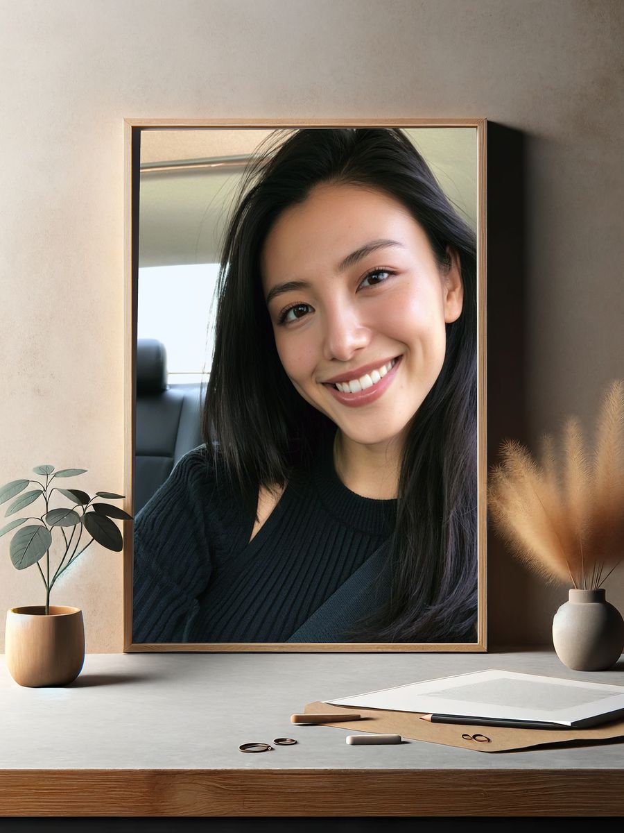Smiling Car Selfie Portrait Print. — room view 2