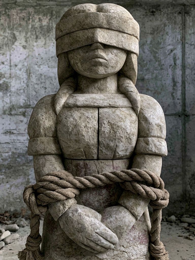 Blindfolded Stone Figure Photography Poster. poster detail