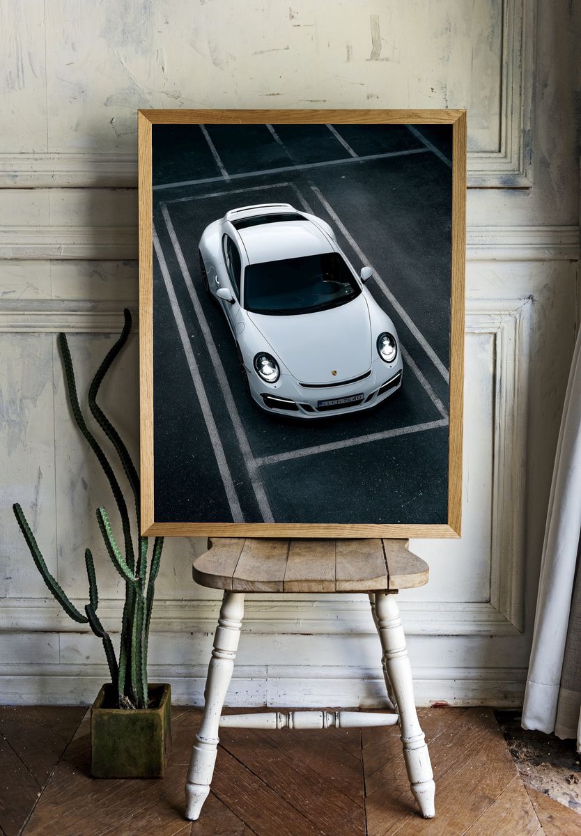 White Porsche Street Photography Poster. room preview