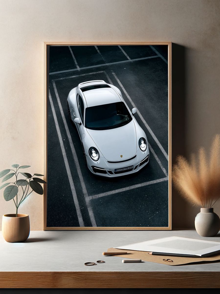 White Porsche Street Photography Poster. — room view 2