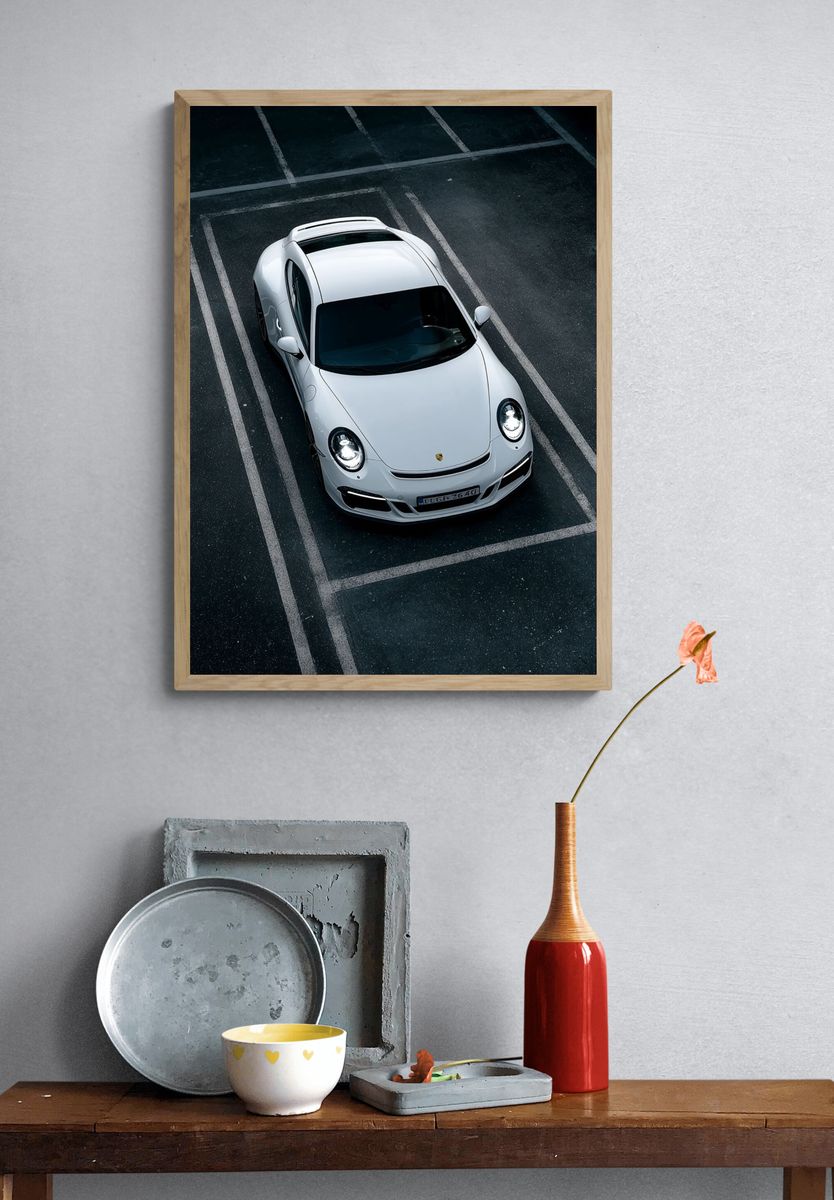 White Porsche Street Photography Poster. — room view 3