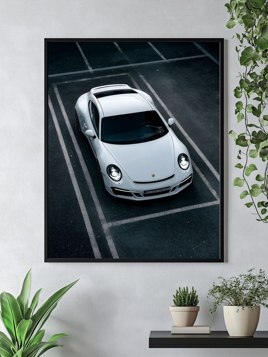 White Porsche Street Photography Poster. — room view 4