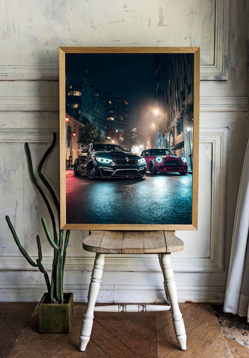 Night City Sports Cars Photography Poster. room preview