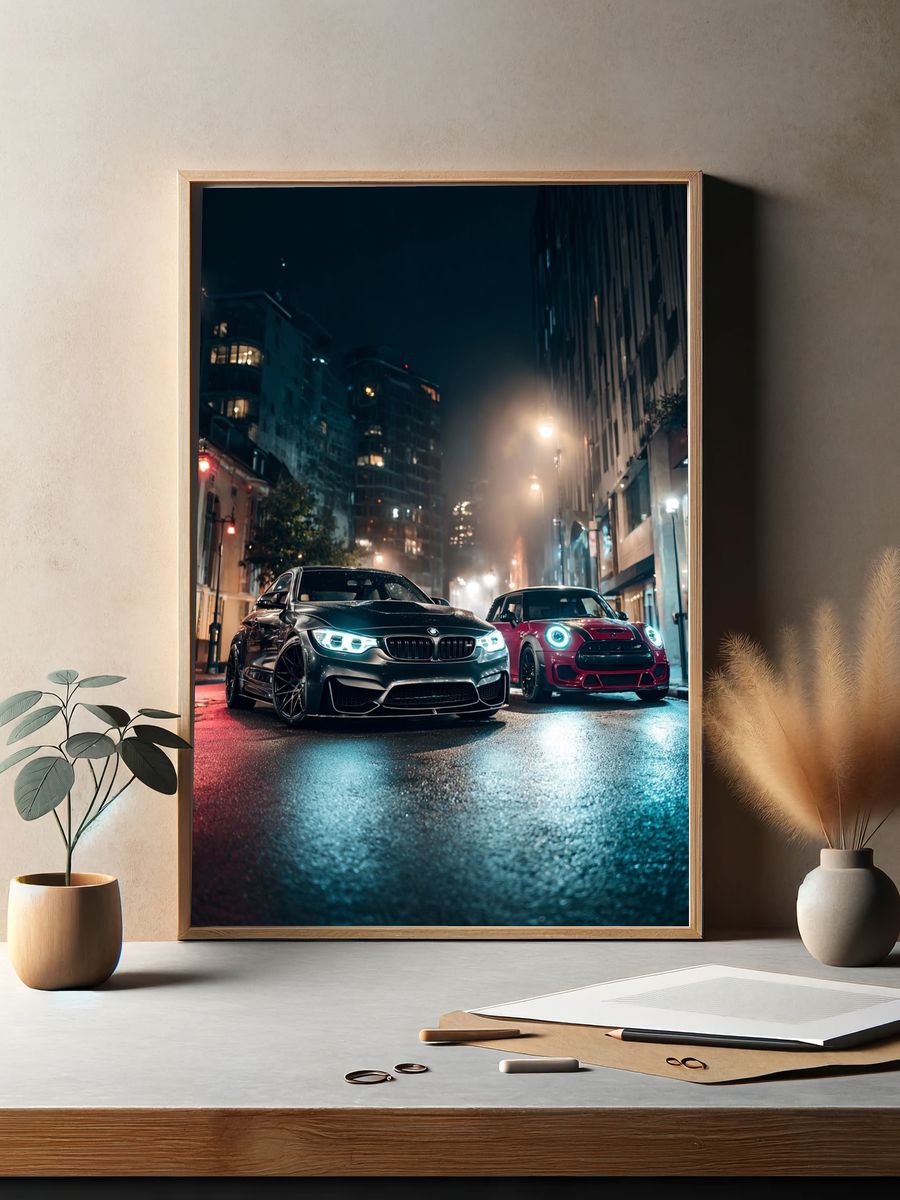 Night City Sports Cars Photography Poster. — room view 2