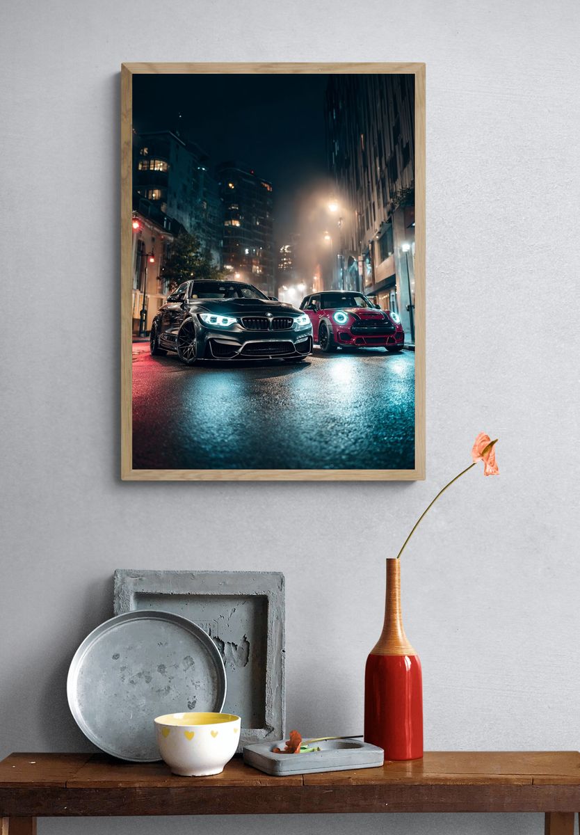 Night City Sports Cars Photography Poster. — room view 3