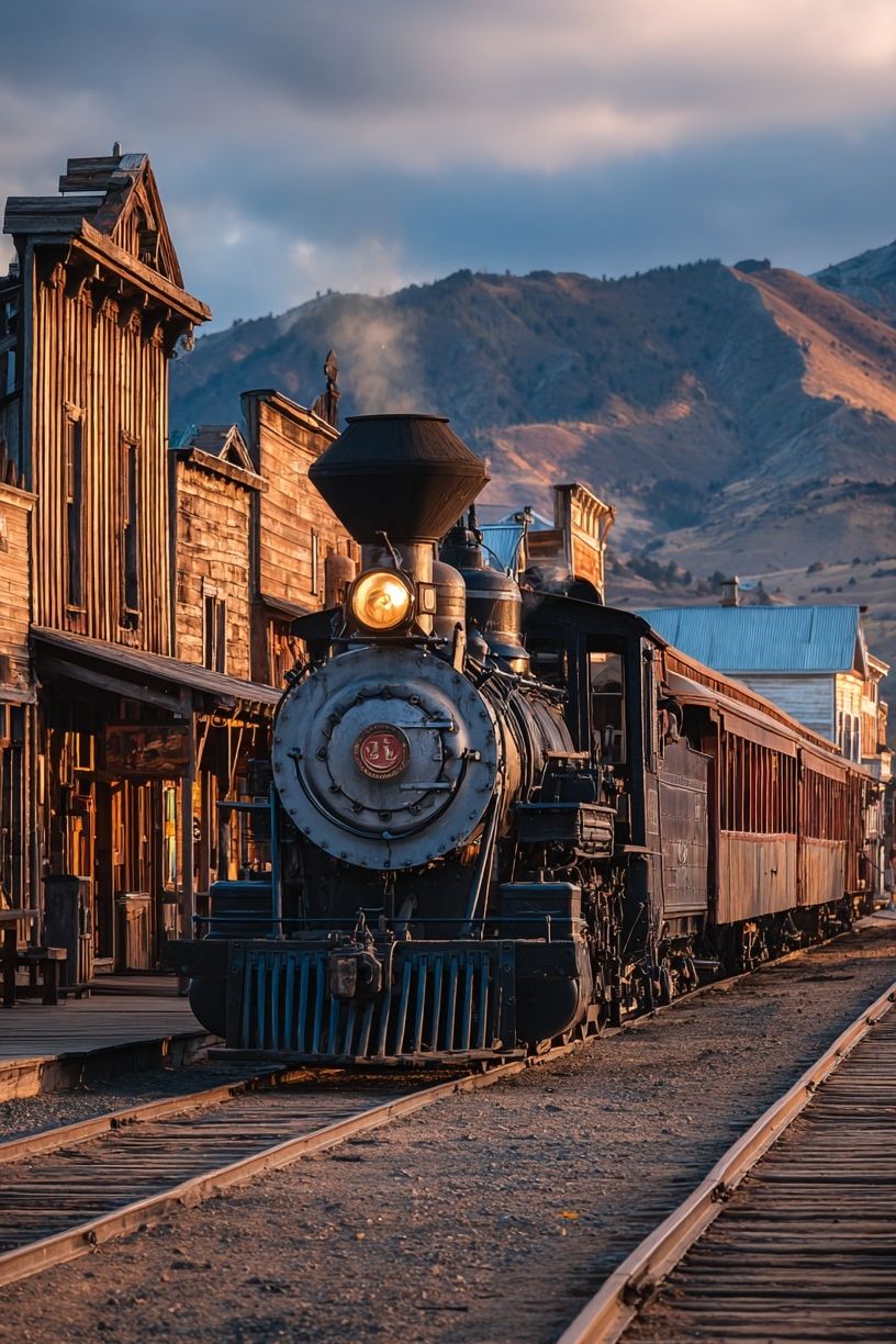 Vintage Steam Train at Sunset Poster. poster detail