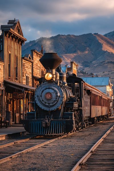 Vintage Steam Train at Sunset Poster. poster print