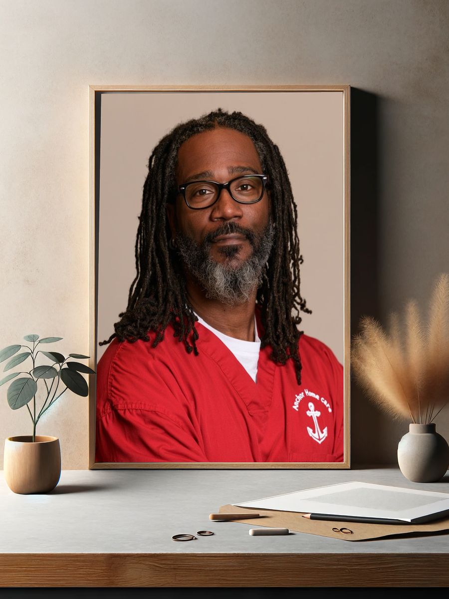 Portrait in Red Scrubs Photography Poster. — room view 2