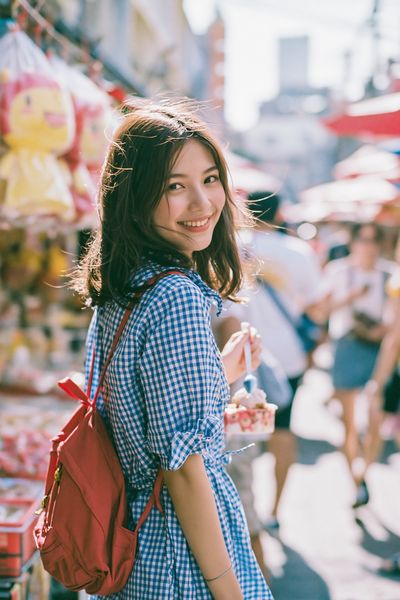 Smiling Girl Street Portrait Print. poster
