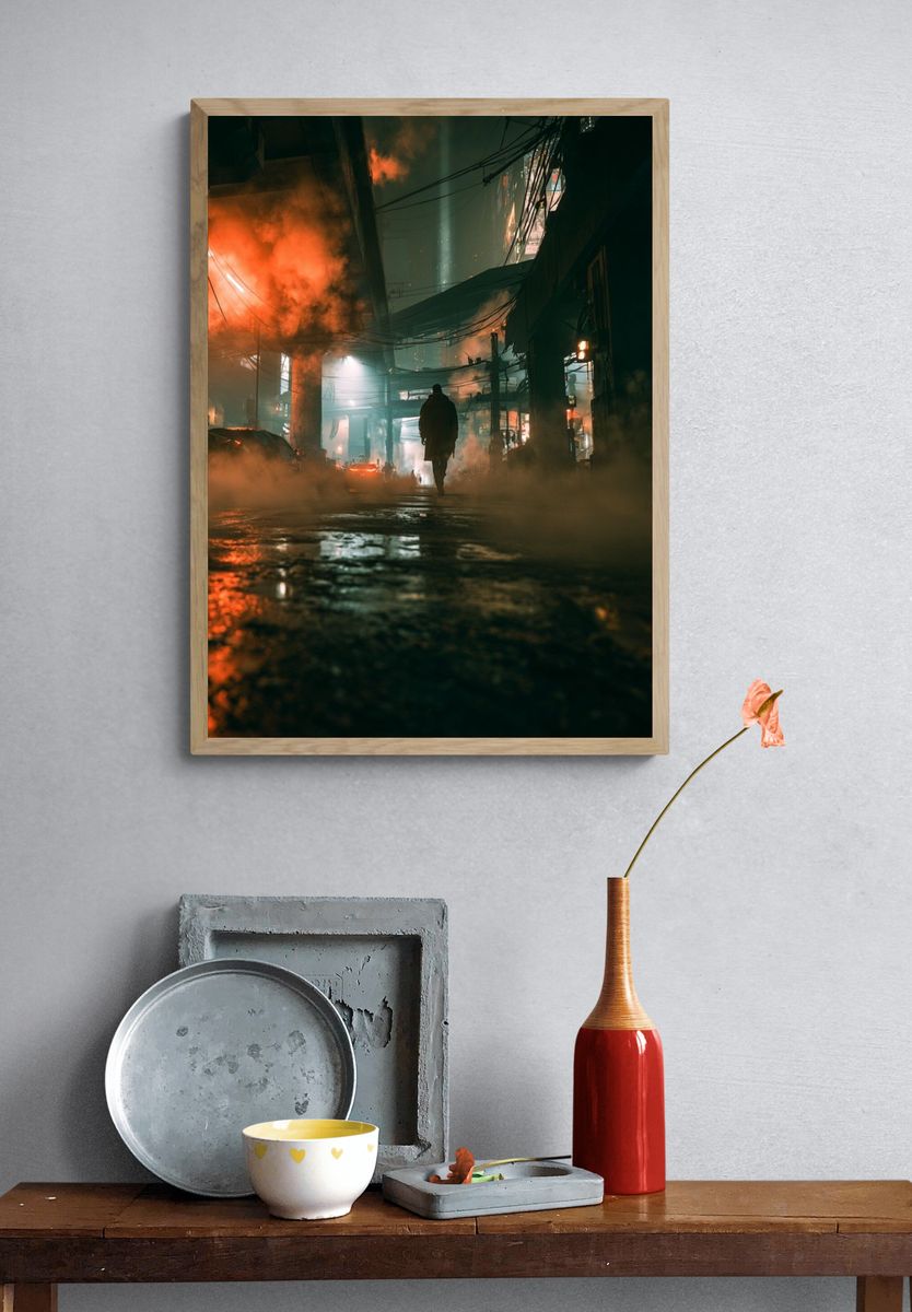 Neon Alley Noir Photography Poster. — room view 3