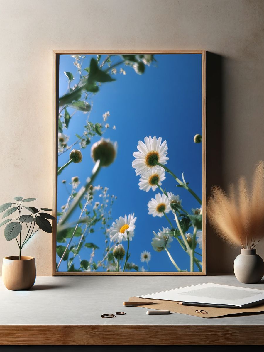 Daisy Sky Bloom Photography Poster. — room view 2