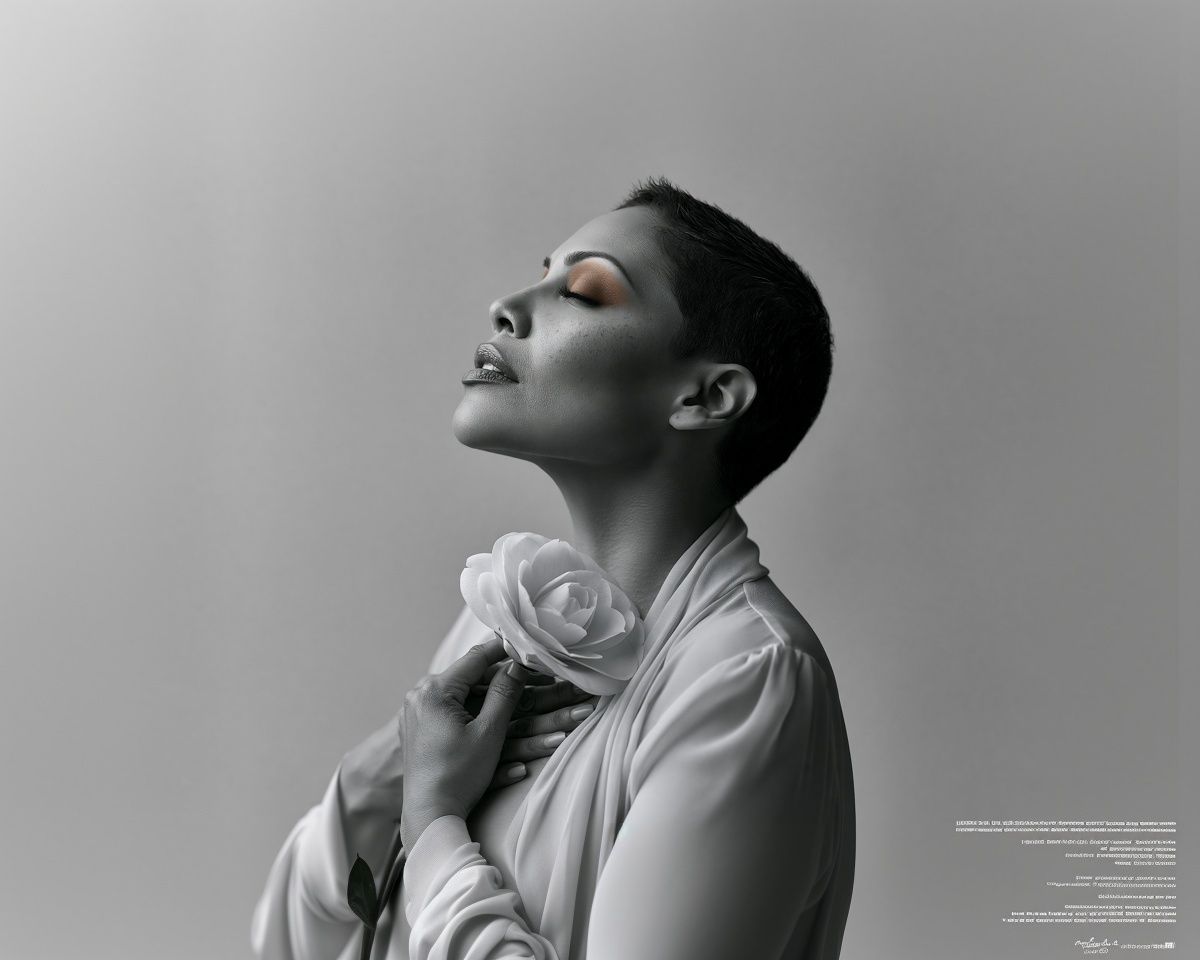Monochrome Rose Portrait Print. poster detail