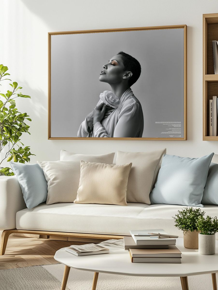Monochrome Rose Portrait Print. — room view 2