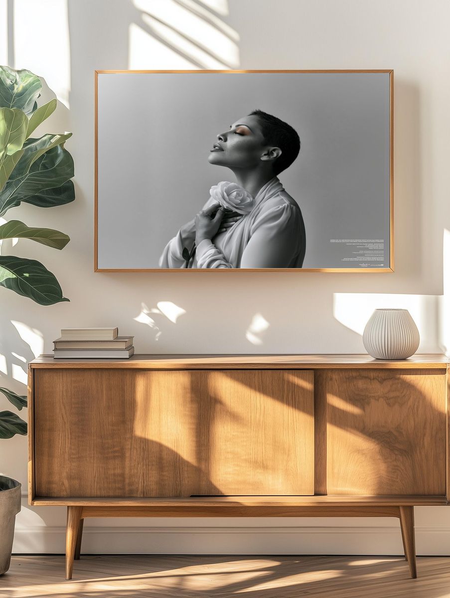 Monochrome Rose Portrait Print. — room view 3