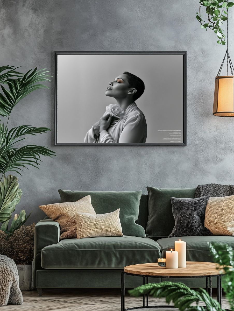 Monochrome Rose Portrait Print. — room view 4