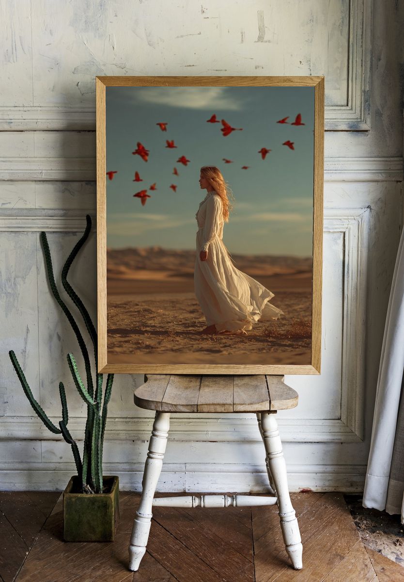 Desert Woman with Red Birds Print. — room view 1