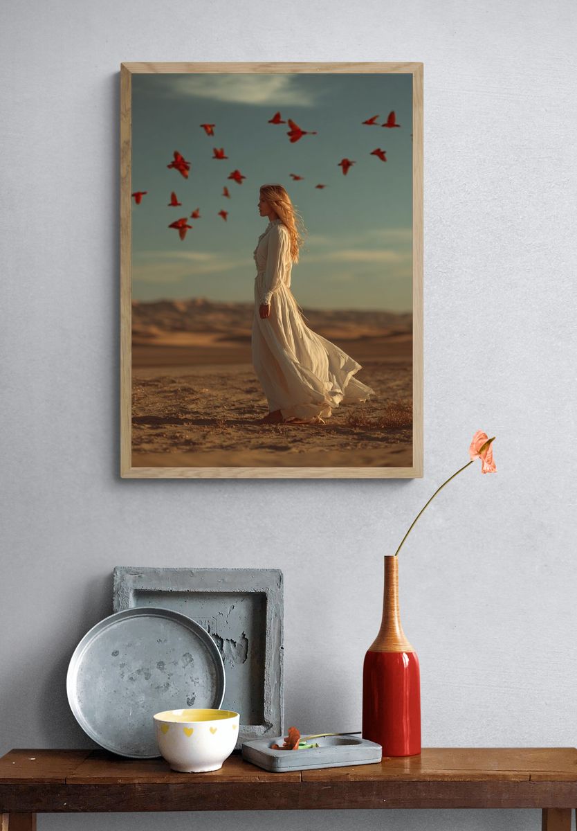 Desert Woman with Red Birds Print. — room view 3