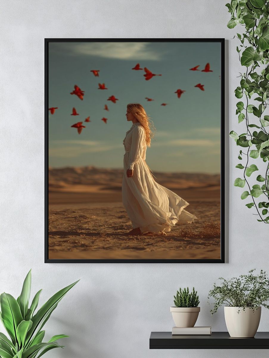 Desert Woman with Red Birds Print. — room view 4