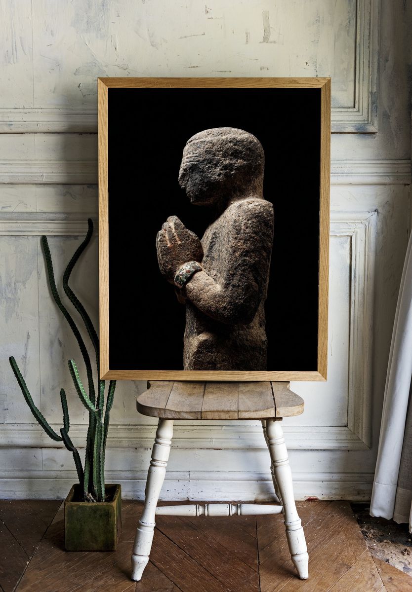 Stone Prayer Figure Photography Poster. room preview