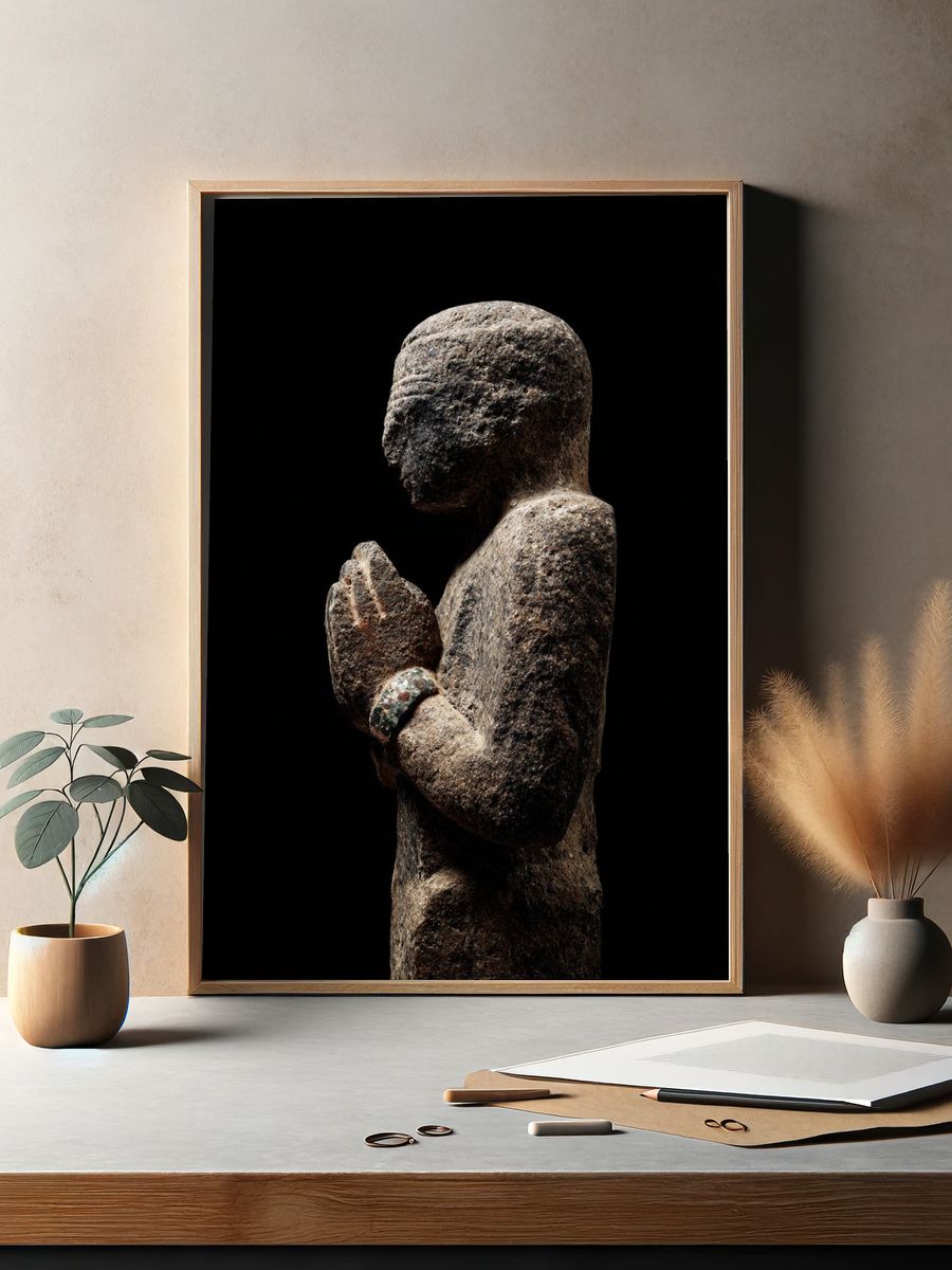 Stone Prayer Figure Photography Poster. — room view 2