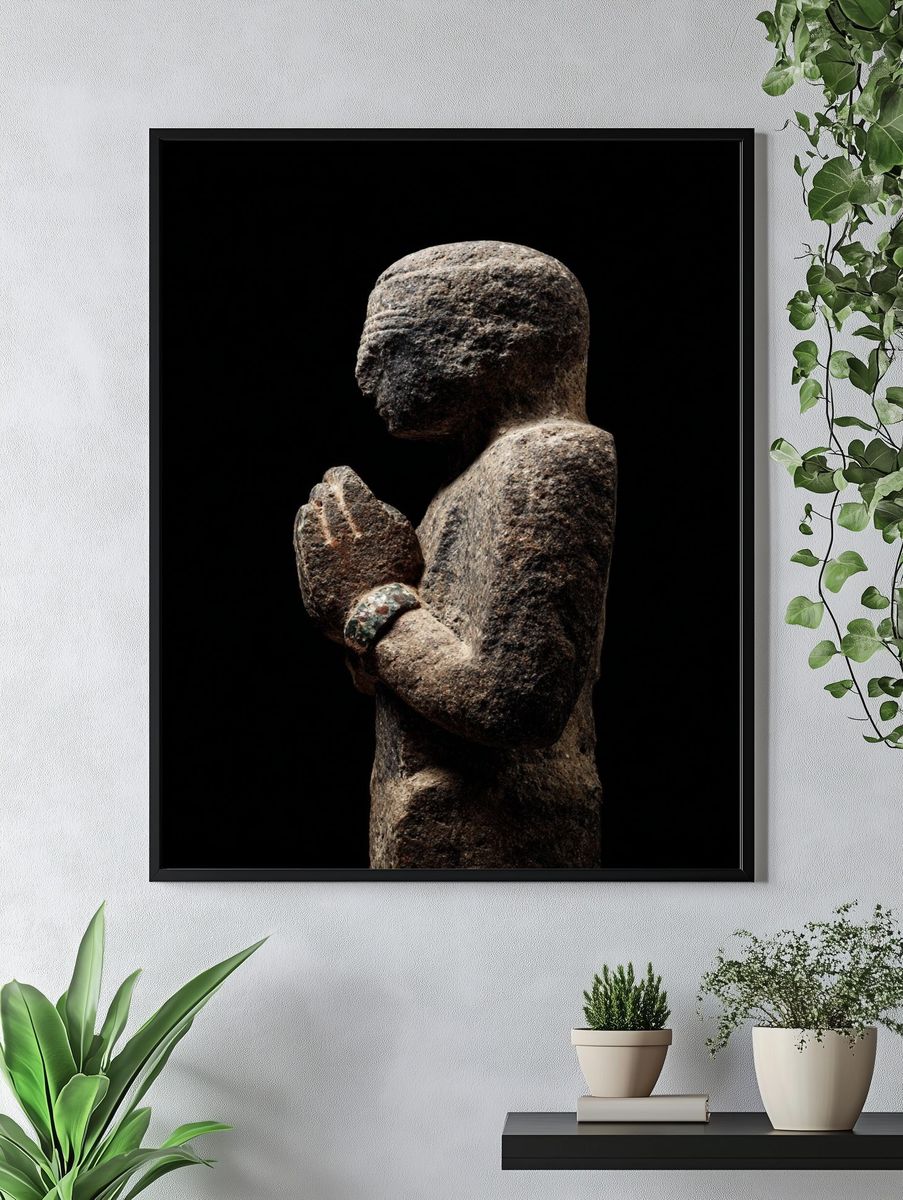 Stone Prayer Figure Photography Poster. — room view 4