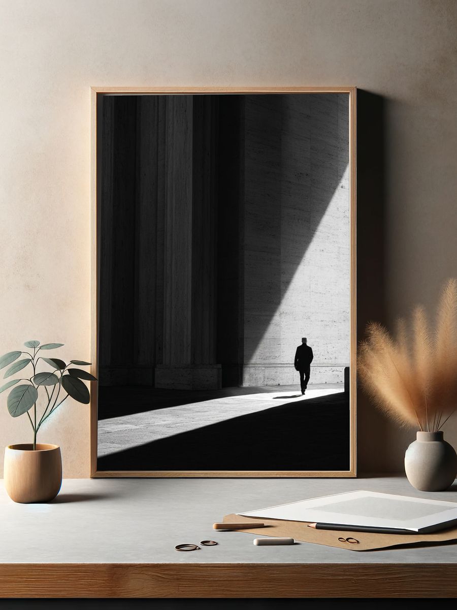 Solitary Figure in Light Photography Poster. — room view 2